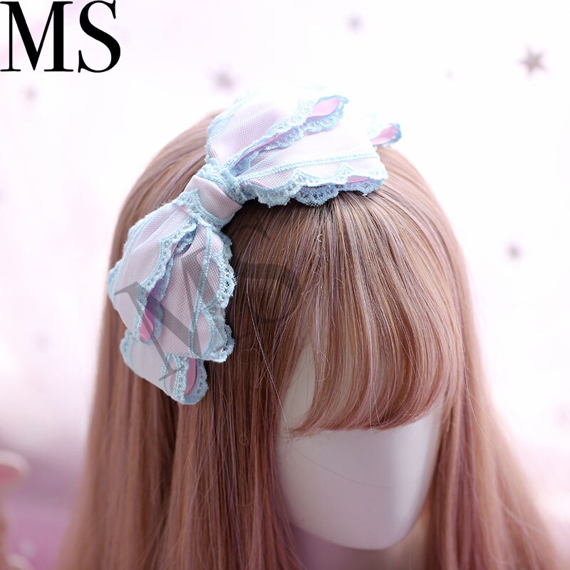 Lolita japonés rosa azul color de sueño japonés hecho a mano arco horquilla suave hermana accesorios para el cabello lazo tocado LOLITA original: Púrpura