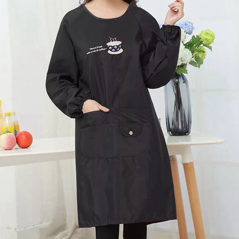 Waterproof work apron For Home Cleaning Kitchen Aprons Women restaurant Chef Baking BBQ Pet Apron Clean Protective cover: Black