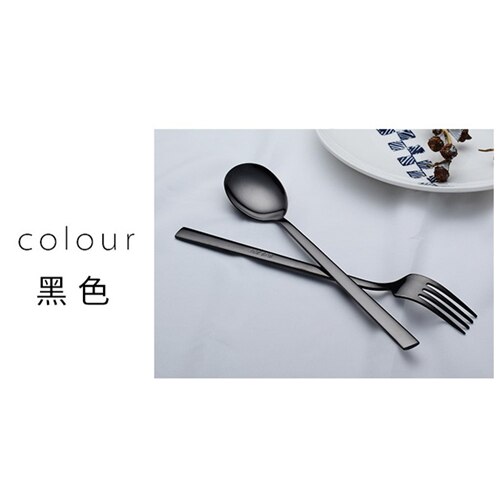 Edelstahl Löffel Gabel Kaffee Kuchen Dessert Eis Gabeln Löffel Koreanische Quadratischen Griff Farbe Gabel Löffel Geschirr Besteck: Spoon black