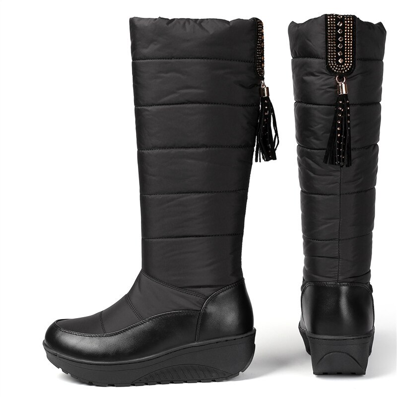 MORAZORA Plus rozmiar 35-44 nowe buty śniegowe damskie platformy średnio wysokie buty z cholewami grube futro tassel rhinestone buty zimowe damskie buty