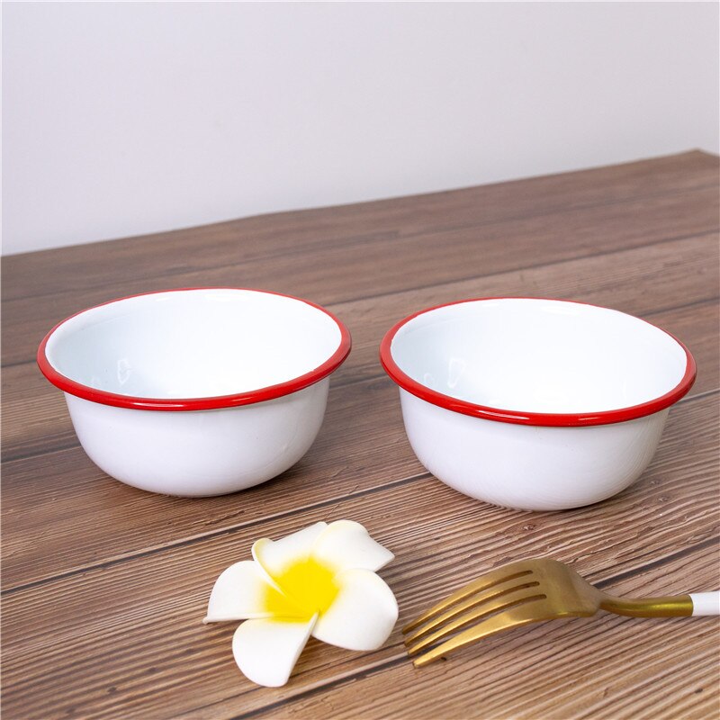 Japanese Ceramic Red and Blue Edge Enamel Bowl Household Large Rice Bowl Soup Noodle Dessert Bowl Kitchen Tableware