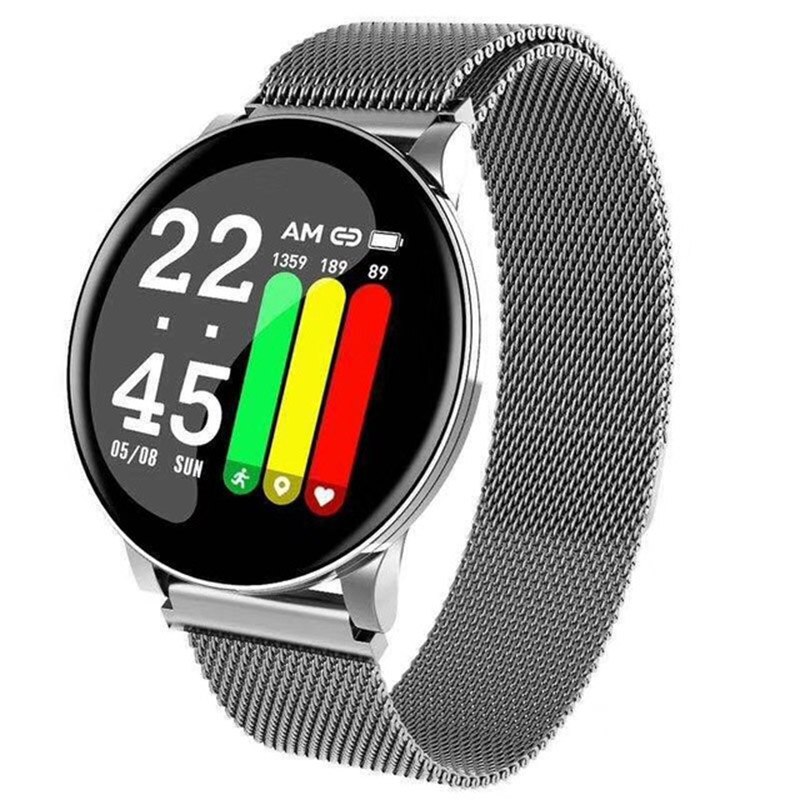 Smart Uhr Frauen Uhren Männer Wasserdichte Fitness Tracker Armband Sport Heart Rate Monitor Smartwatch W8 Armband für Xiaomi: Silver steel strap