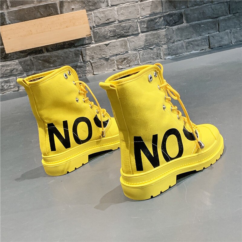 Sneakers kvinnor korta stövlar kvinnlig höst gul martin boots motorcykel dam singelstövlar högtopp canvas skor 163: Gul / 6.5