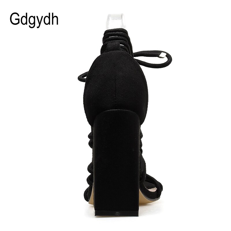 Gdgydh, Sandalias de tacón grueso con cordones, zapatos de gladiador romano para mujer, zapatos de tacón alto, calzado femenino para club nocturno, correa de tobillo negra