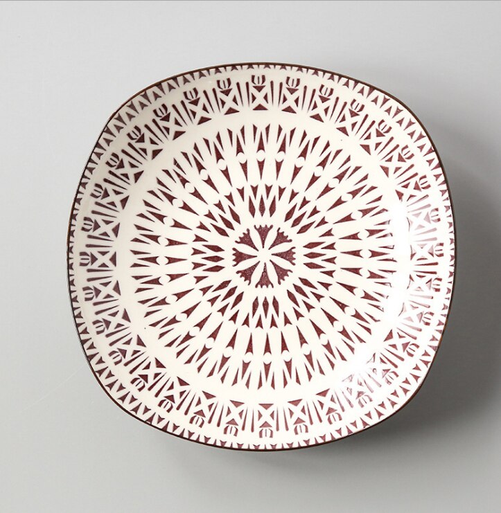 Japanese 8-inch Square Ceramic Dish Glaze Color Simple Household Serving Dish Salad Plate Dinner Plates For Kitchen Utensils: 16