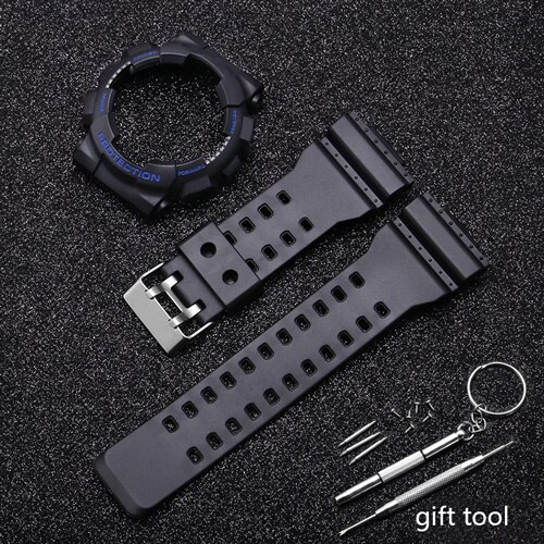 Vervangende band voor casio g-shock ga  gd 110 120 rubberen hars horlogeband glanzend mat heren waterdichte sportarmband: Zwart blauw mat