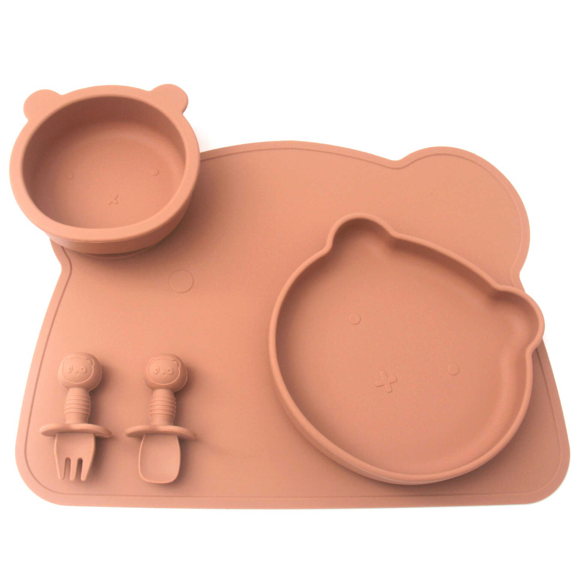 Babyvoeding Kom Plaat Lepel En Vork Set Food Grade Siliconen Antislip Baby Siliconen Servies Bpa Gratis Siliconen kauwen Gerechten: orange