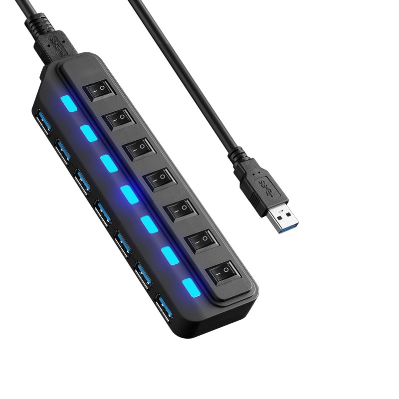 Usb 3.0 hub multi usb splitter 7 havn utvider flere usb 3 hab bruk strømadapter usb 3.0 hub med bryter til pc