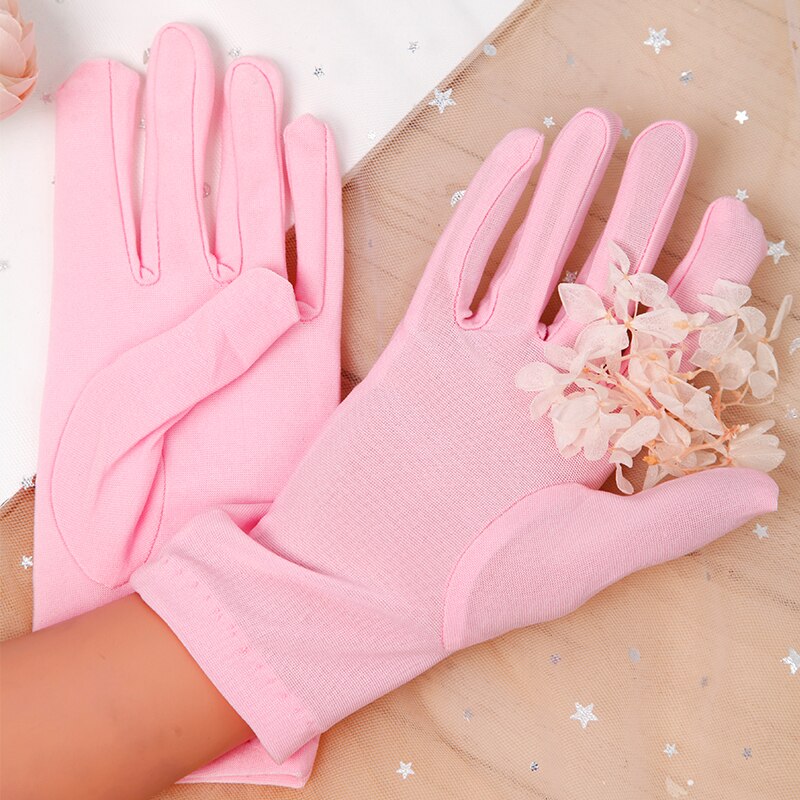 Lady Short Green/Pink/Lt.Blue Spandex Gloves Women Guantes Wrist Length Yellow Bridal Gloves Party Wedding Accessoires Mariage: pink