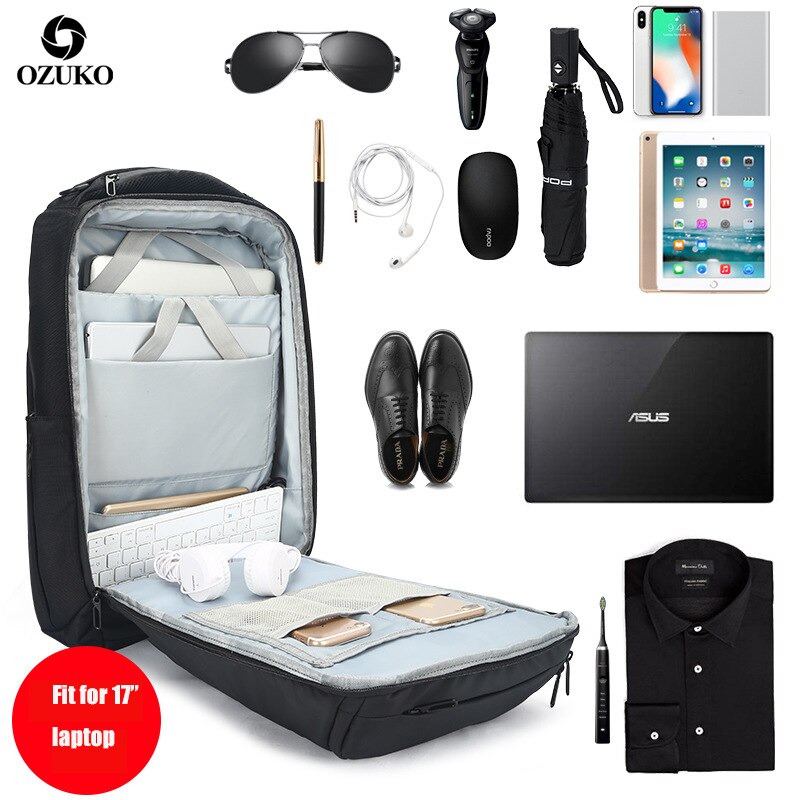 OZUKO 17 "Laptop Rucksack Männer Wasserdichte Große Kapazität Multifunktions Rucksäcke Männlichen USB Business Zurück Pack Reisetasche Mochila