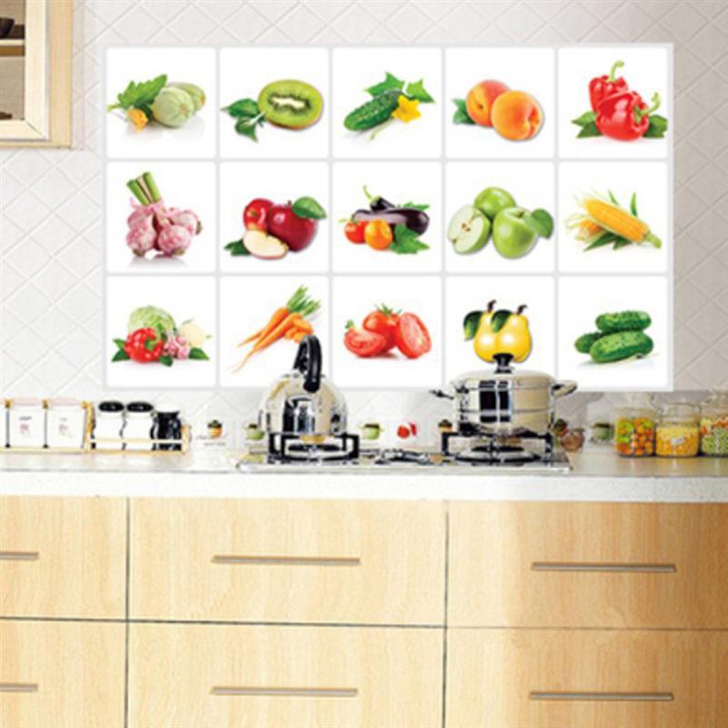 Vegetable Fruit Kitchen Stickers Anti-oil Paste Waterproof Removable Wall Stickers Decals Wallpaper Tile Decor