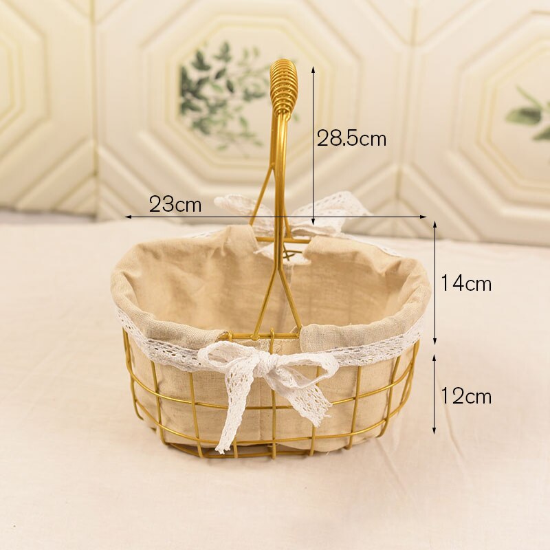 Goldene Korb Tragbare Metall Rattan Picknick Korb Hause Blume Anordnung Strauß retro Hochzeit Kranz Dekoration Lagerung Korb: 5