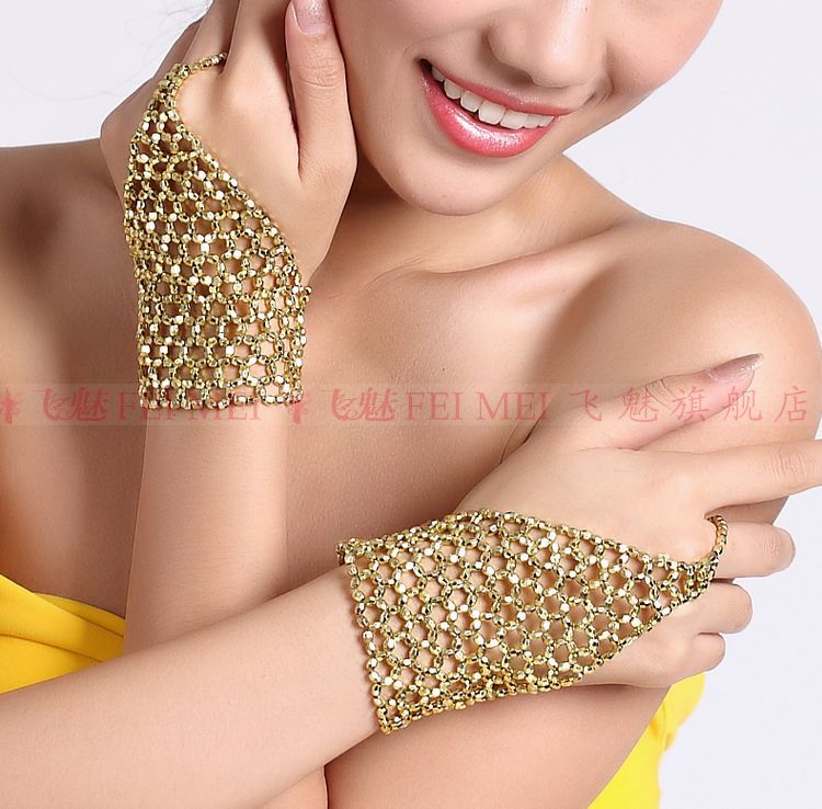2 pièces bracelet élastique danse du ventre/doigt moyen chaîne anneau accessoires danse du ventre: gold
