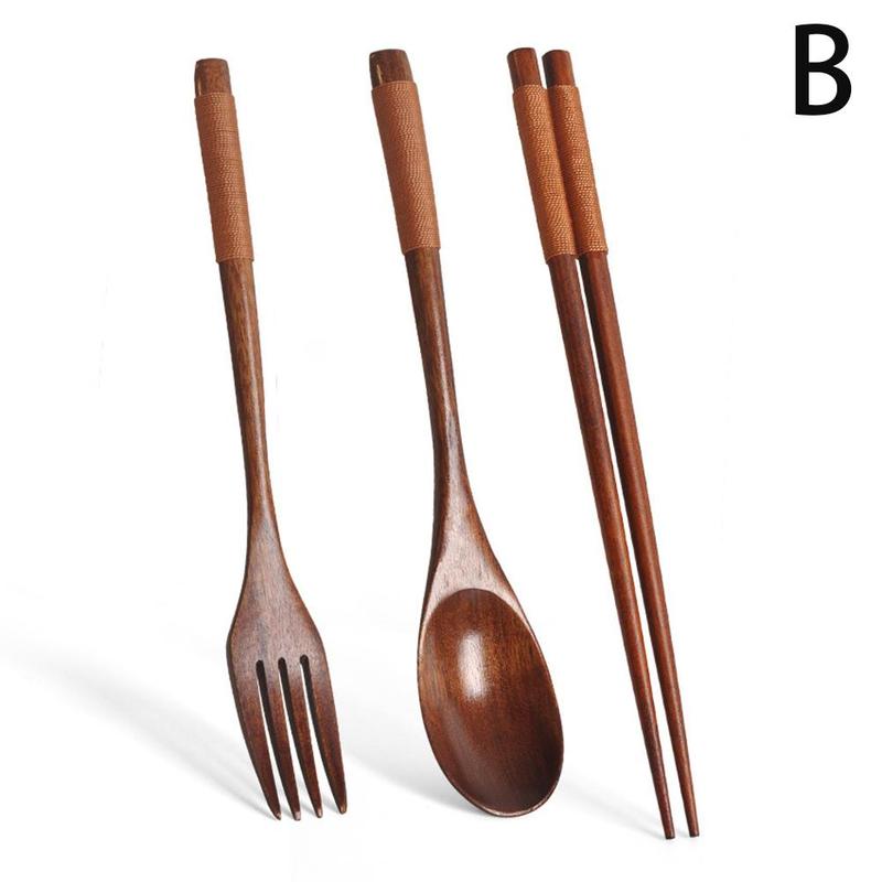 Ensemble de vaisselle en bois coréen, couleur en bois, cuillère en bois, baguettes de couple, longue cuillère en bois, fourchette baguettes h D3Z3 3 pièces: B