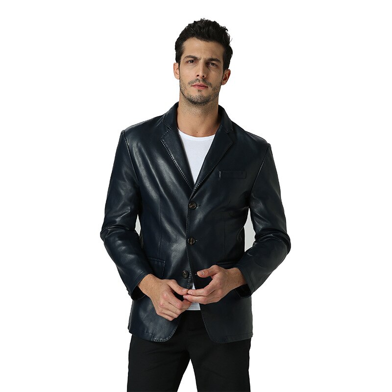 Brun imiteret læder blazer casual business pu læder slim fit plus size jakkesæt til drenge langærmet mandlig jakkesæt blazer