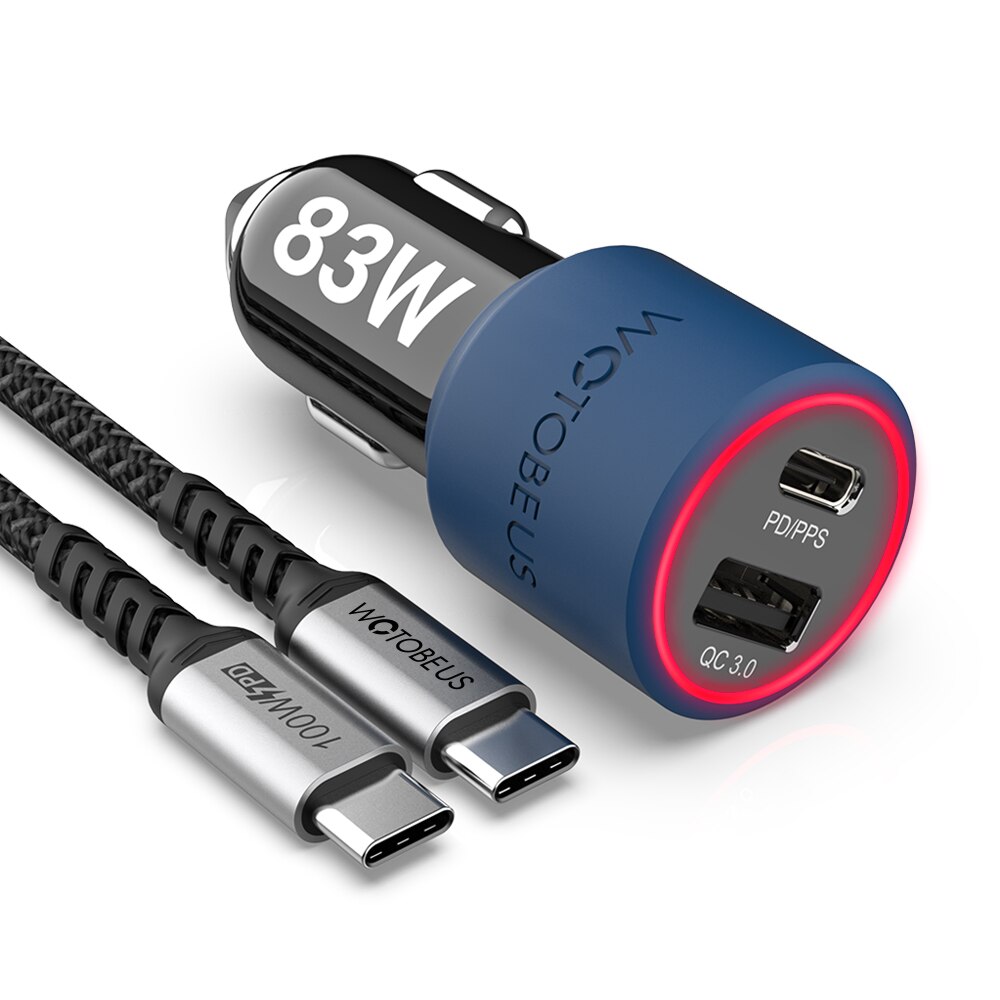 Ładowarka samochodowa 83W,1Port USB C PPS/PD 65W/45W/30W/25W/18W,1Port QC3.0/AFC szybki robić laptopa typu C ThinkPad joga XPS HP LG iPhone 13