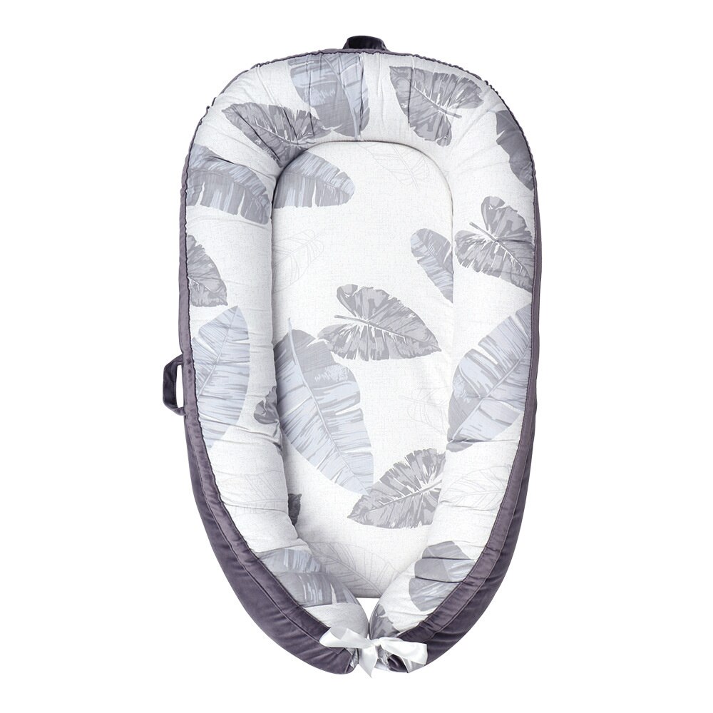 Baby Cradle Baby Bassinet Kids Bed Soft for Party: Grey Leaves
