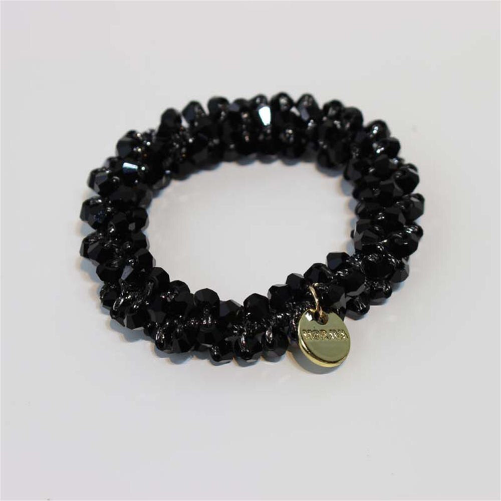 Anneaux de cheveux en perles de cristal pour femmes, attaches de perles, supports de queue de cheval, accessoires pour cheveux, bande élastique pour cheveux, chouchous pour filles, bracelet: Noir