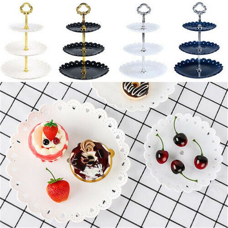 3- lags plastkage pladespillere kage dessertstand eftermiddagste bryllupsplader fest bordservice kageværktøj tre lag kagestativ