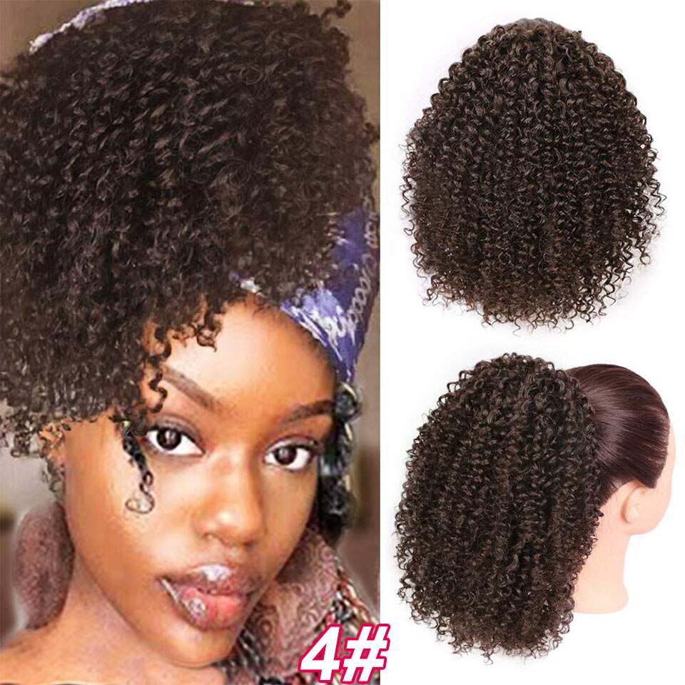 Vigorous Afro-coletero corto rizado para mujer, pieza de cabello para mujer negra Afro, coleta sintética con Clip en el cabello: 4