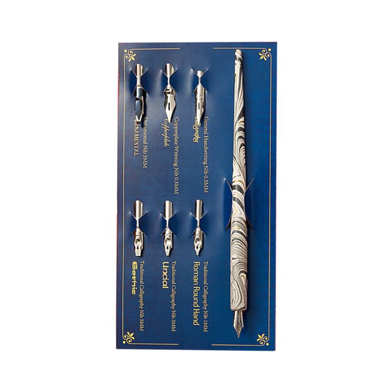 Marble Wood Manga Calligraphy Dip Pen Holder with 6 Nibs for Lettering Skiching: W