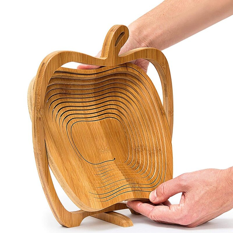 ! Cesta plegable con forma de manzana, soporte para frutero, tabla de cortar, cuenco de fruta de madera de bambú