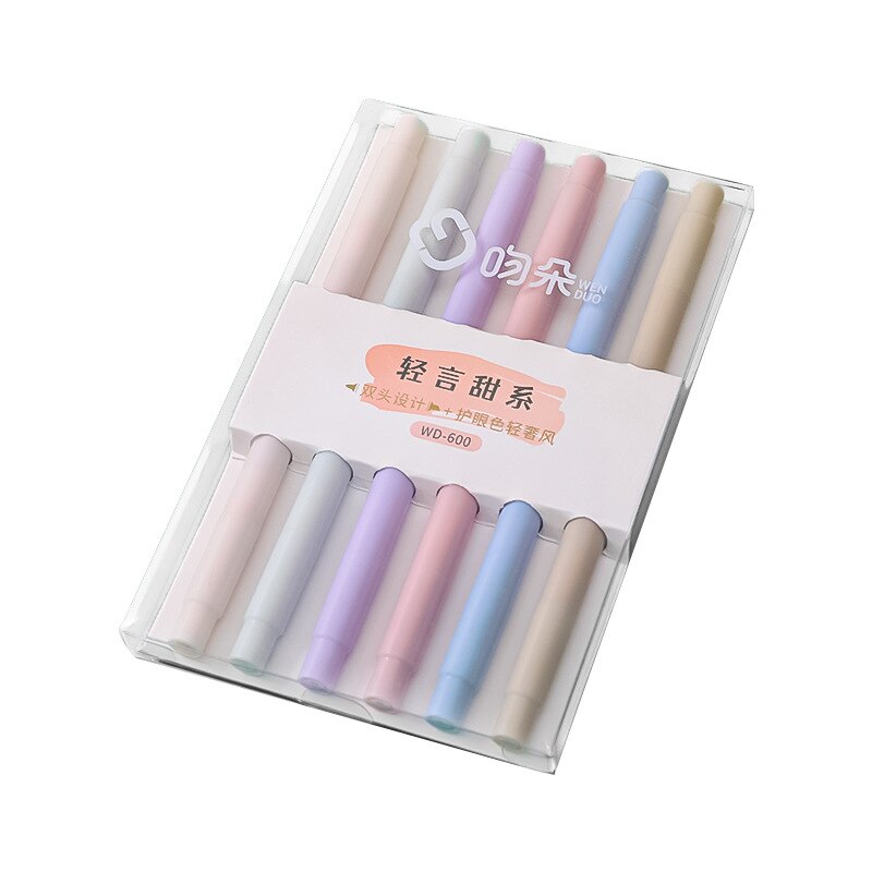 Stylos surligneurs à Double pointe Kawaii, carrés et ronds de couleur bonbon, marqueurs Manga Midliner Pastel, ensemble de protection des yeux 6 pièces