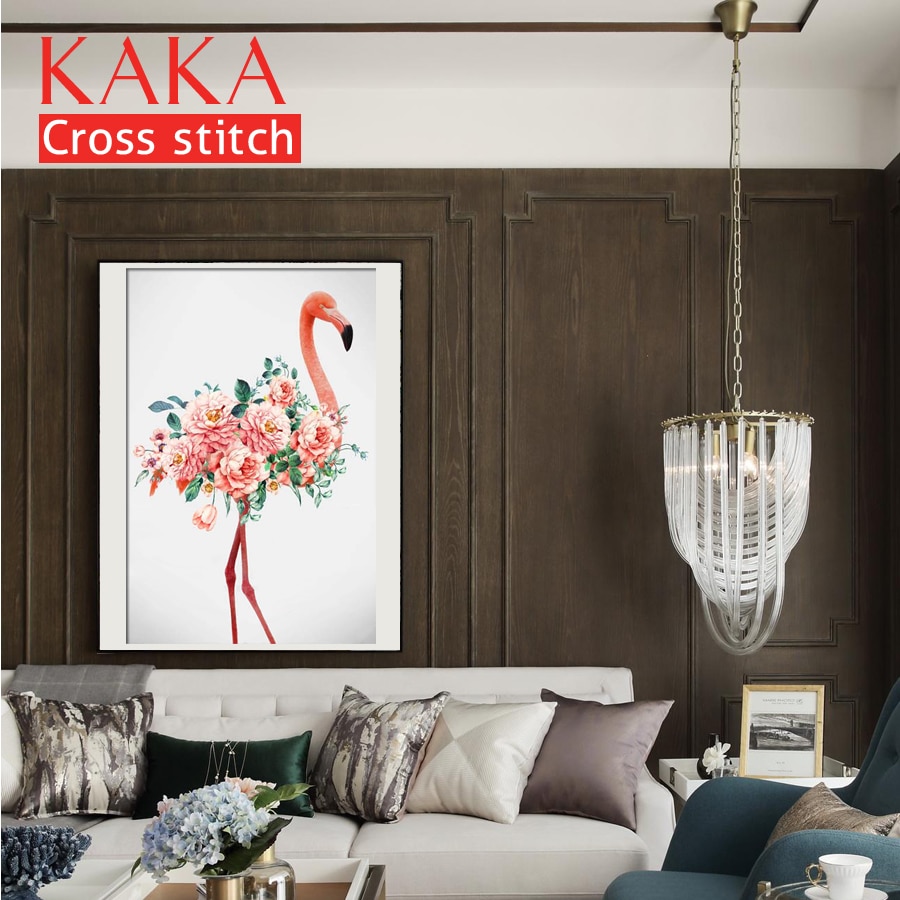 Kits de punto de cruz kaka, ,5d flores de flamenco, juegos de bordado con patrón impreso, ,11ct- lienzos, pintura para decoración del hogar