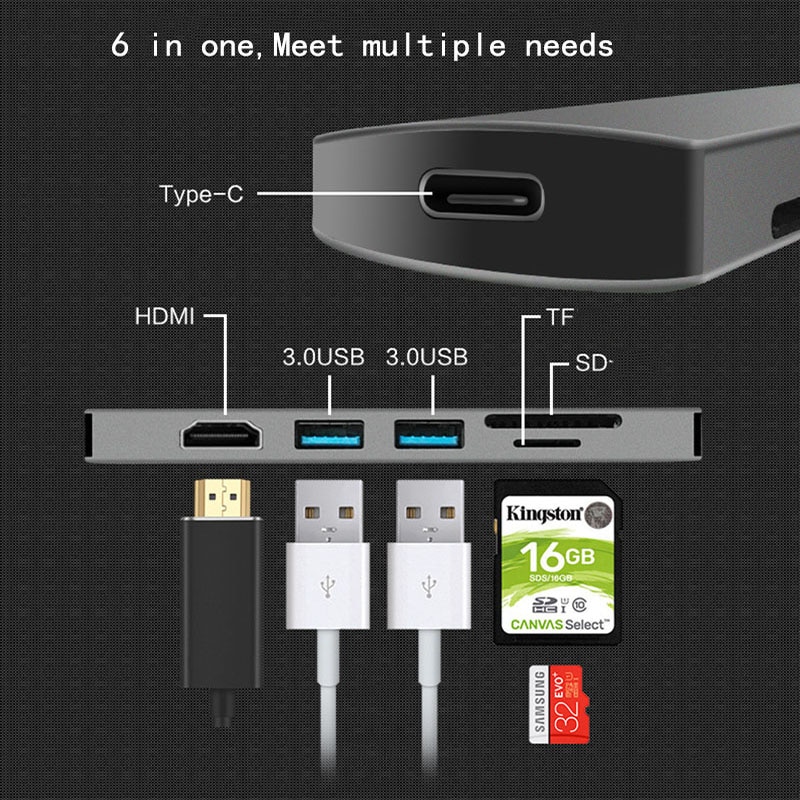 Usb c portátil docking station usb 3.0 hdmi tf sd hub usb fealuyshon para macbook pro hp dell superfície lenovo samsung doca estação