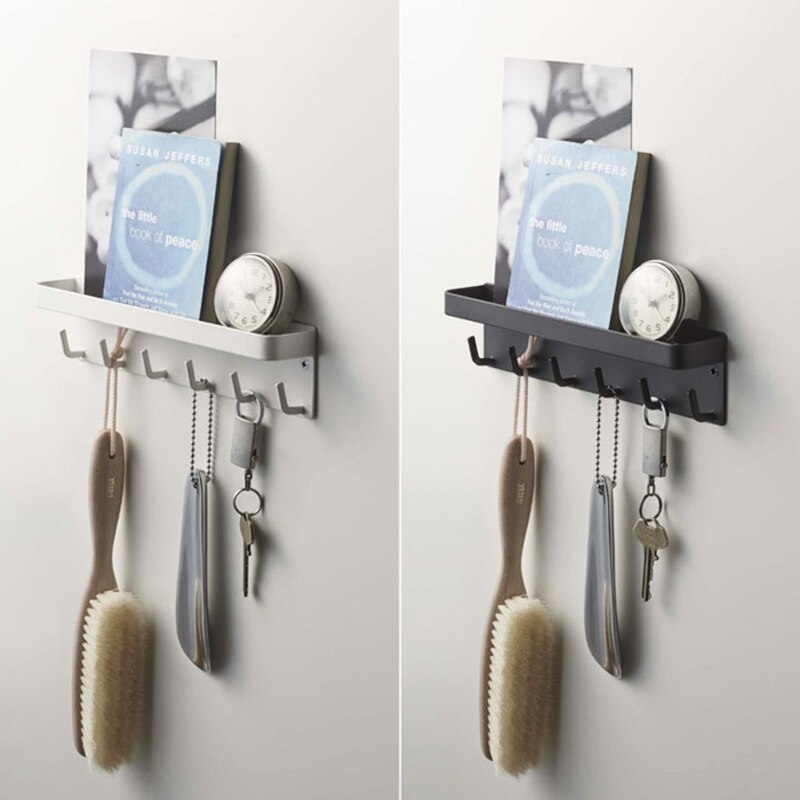 Vægmonteret magnetisk nøgle postholder rack organizer hylde med 6 kroge bakke til engryway gang køkken boligindretning
