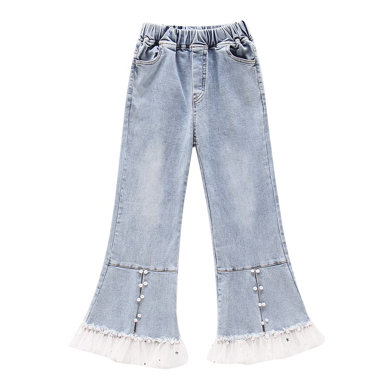 Jeans Slim en dentelle pour filles, jean épissé avec fente, pantalon évasé en Denim avec perles, vêtements pour adolescentes de 4 5 6 7 8 10 12 14 ans,: 6