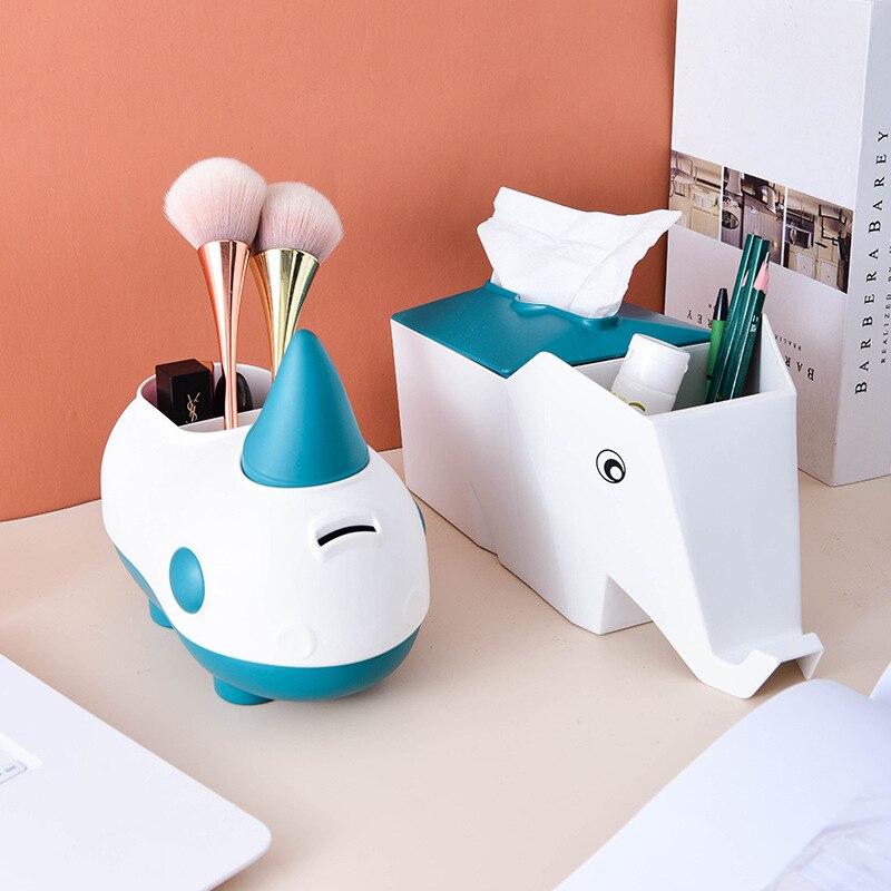 Multifunctional Elephant Tissue Box Cute Rhinoceros Shape Napkin Boxes Modern Toilet Paper Holder