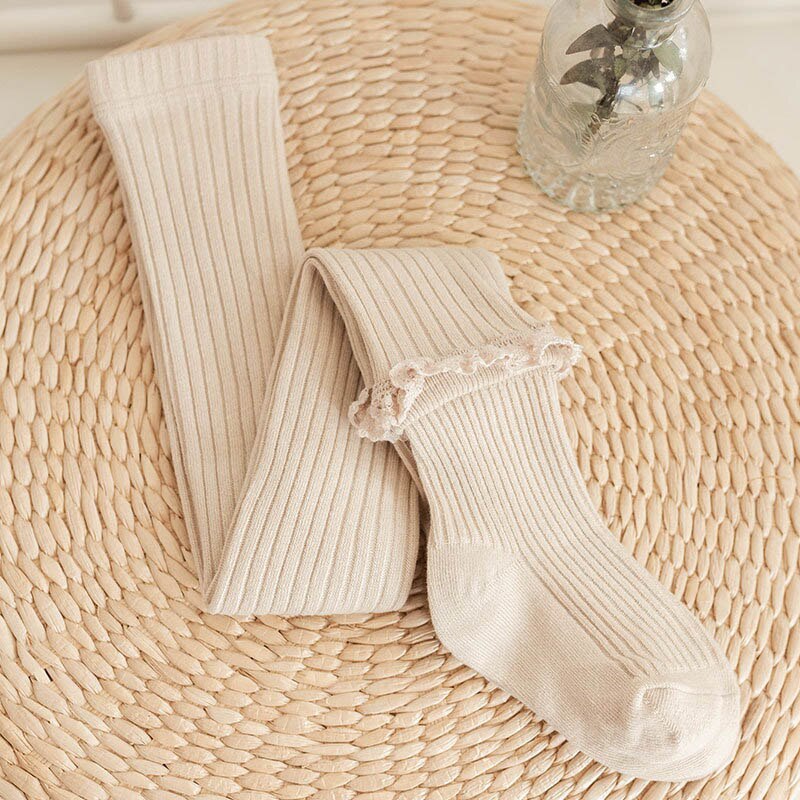 Menoea 8 colori neonate tinta unita Legging bambini primavera autunno pizzo collant lunghi calzini lavorati a maglia bambini pantaloni stretti in cotone: AH5811beige