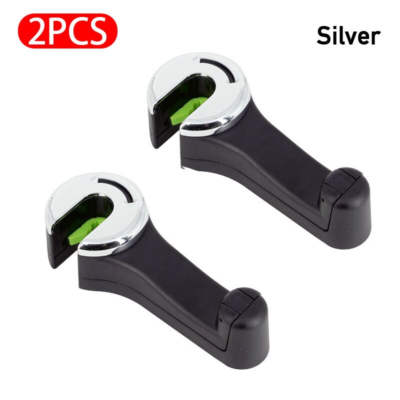Gancho multifunción para reposacabezas de coche, gancho ajustable para asiento trasero de coche, bolso de mano, accesorios de soporte de tela, colgador trasero de asiento: Silver 2 PCS