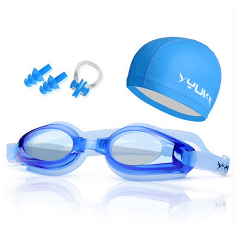 YUKE Outdoor Water Sports Swimming Glasses Silicone goggles High definition waterproof anti-fog children swimming glasses: Blue