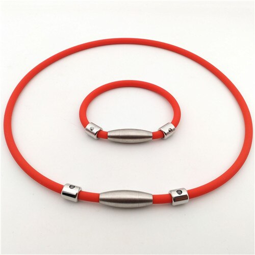 Negative ion cervical spine necklace Magnetic buckle set Multi-color optional Suitable for summer wear: red / 50cm