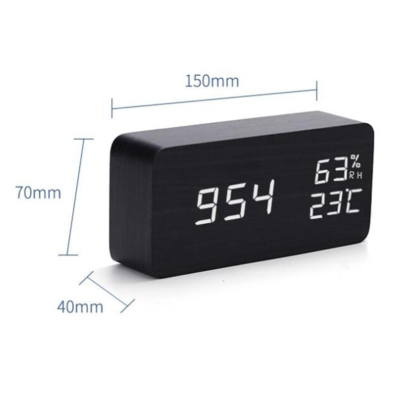 Elegant LED Wooden Alarm Clock with Temperature & Humidity Display