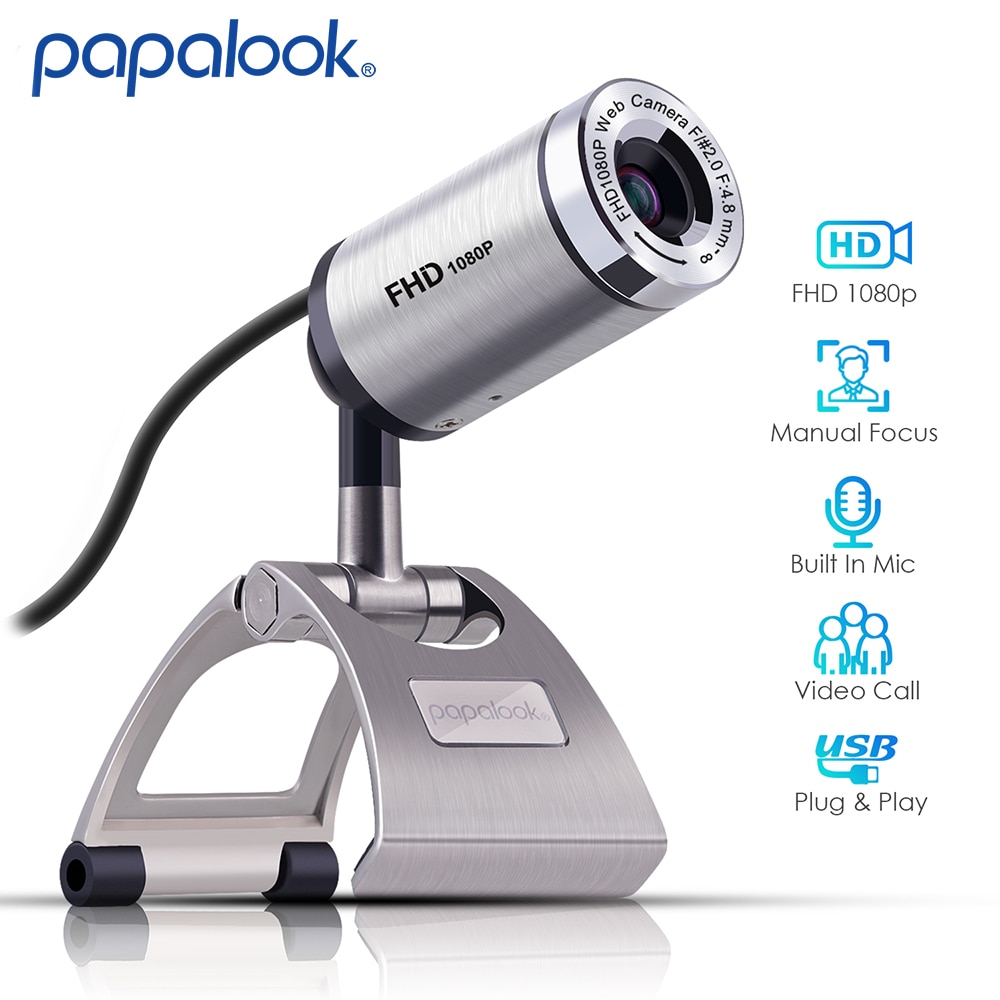 Volle HD 1080P Webcam, PAPALOOK Pa150S 30FPS Metall Netz Kamera mit Mic, USB 2,0 für Mannschaften Zoomen Treffen Video