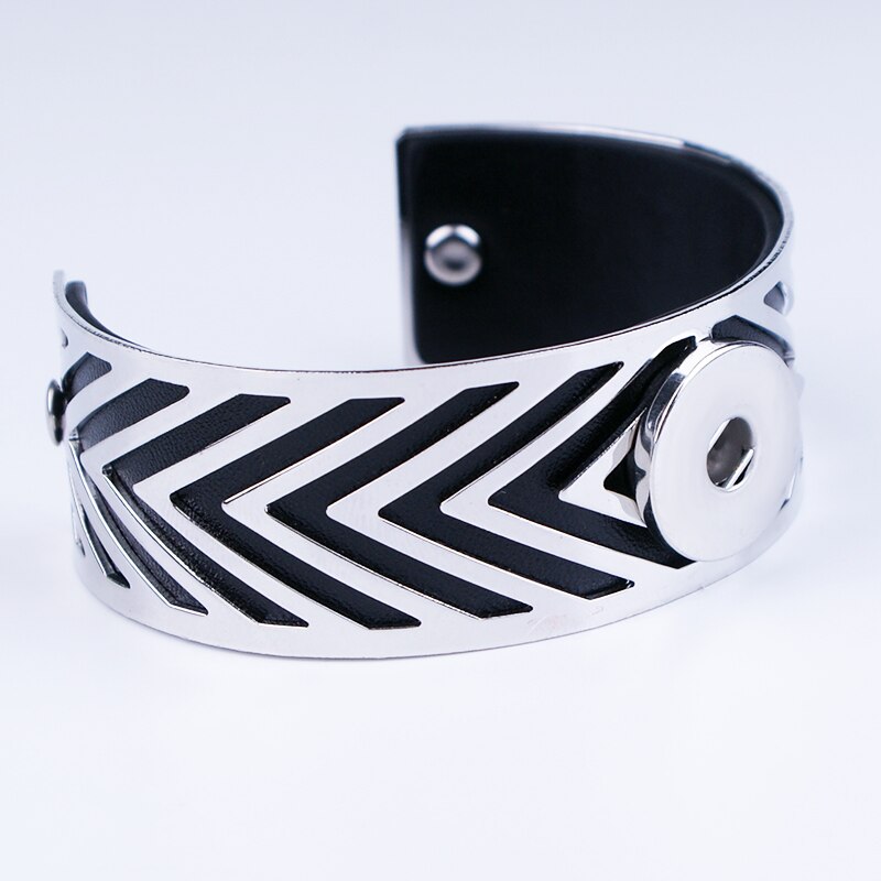 NEUE metall 18mm PU leder druckknopf schmuck manschette Armbinde armreif MÄDCHEN Frauen BR916: schwarz