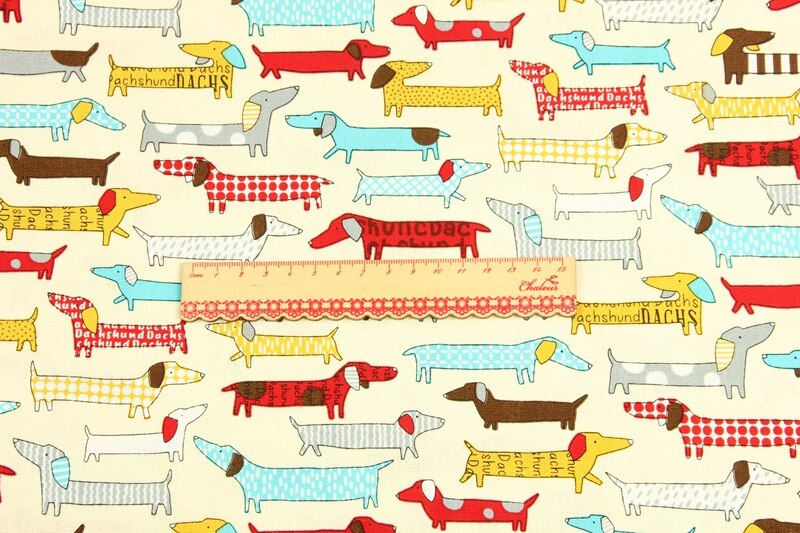 Tissu en coton imprimé teckel largeur 110cm pour couture, patchwork, vêtements pour garçons, jupes et écharpes