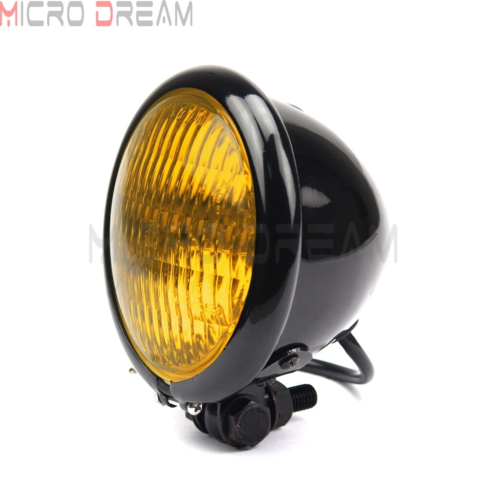 Retro Motorfiets Vintage 4.5 &quot;Koplamp Koplamp Voor Harley Honda Yamaha Suzuki Bmw Vintage Koplampen Cafe Racer Custom Chopper: Black Yellow