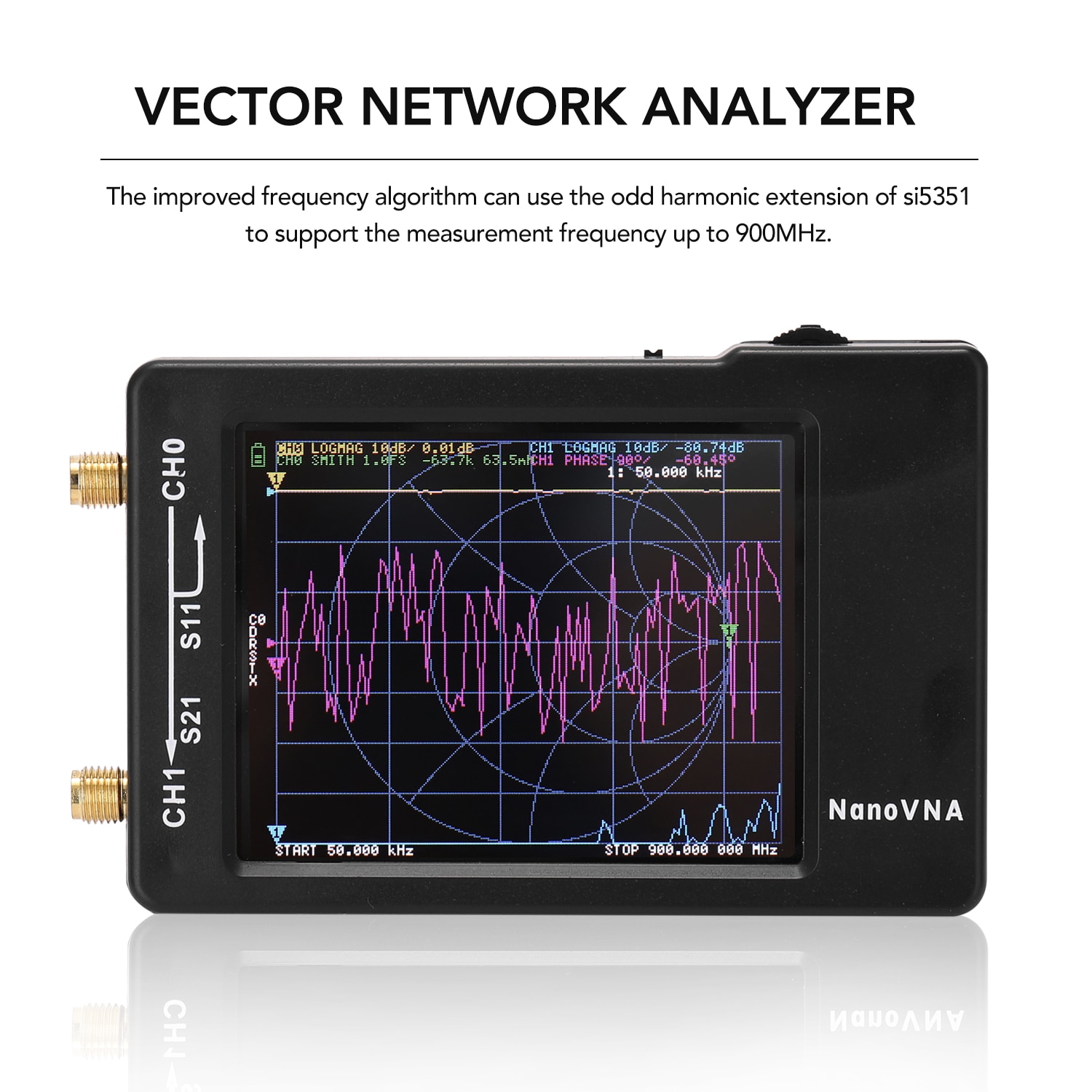 Vector Network Analyzer 50KHz-900MHz Digital Touching Screen Shortwave MF HF VHF UHF Antenna Analyzer Standing Wave With Battery