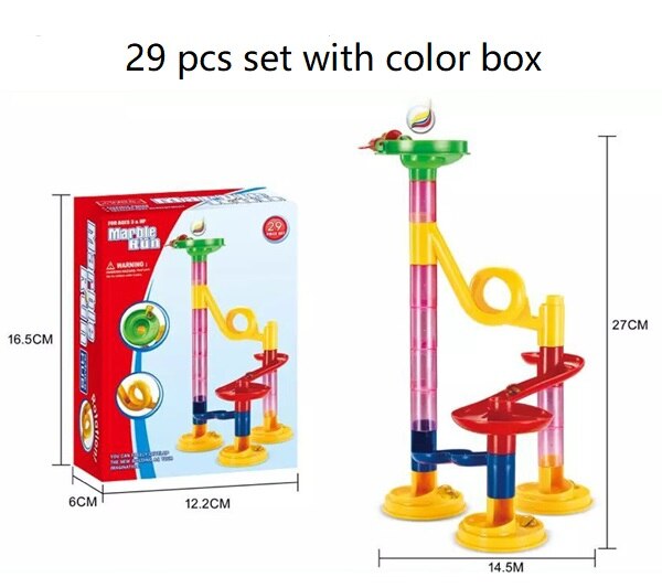 Marble Race Run Maze Balls Track DIY Construction Building Blocks Funnel Slide Big Building Brick: 29pcs color box