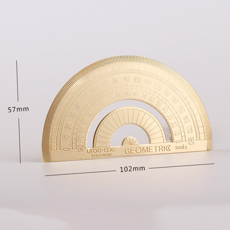 Mosiądz trójkąt linijka retro półkole kątomierz trójkąt płyta rysunek miedzi władca biuro szkolne narzędzia kreślarskie: Semicircle