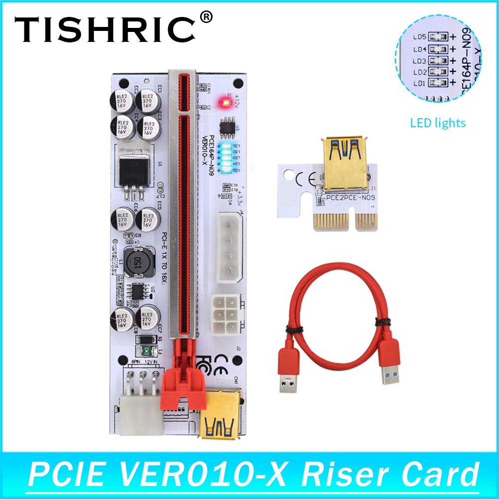 TISHRIC Mining Connectors PCIE Riser 009S/010/010X/011 PCI Express Multiplier PCIE 1 to 4 Riser Expansion Card Add on Cards: 1PCS Riser 010 Red