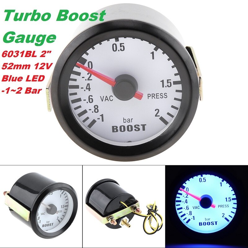 6031BL 2 "52 Mm 12V Blauwe Led Bar Turbo Boost Gauge/Toerenteller/Olie Temp Meter/oliedrukmeter/Voltmeter Met Sensor Voor Auto 'S: Turbo Boost Gauge