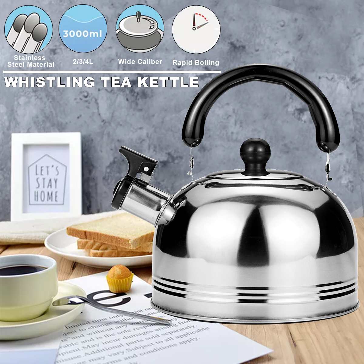 Stainless Steel 2L 3L 4L Water Kettle Induction Cooker Camping Kettles Stove Whistling Water Gas Teapot Cooking Tools Kitchen