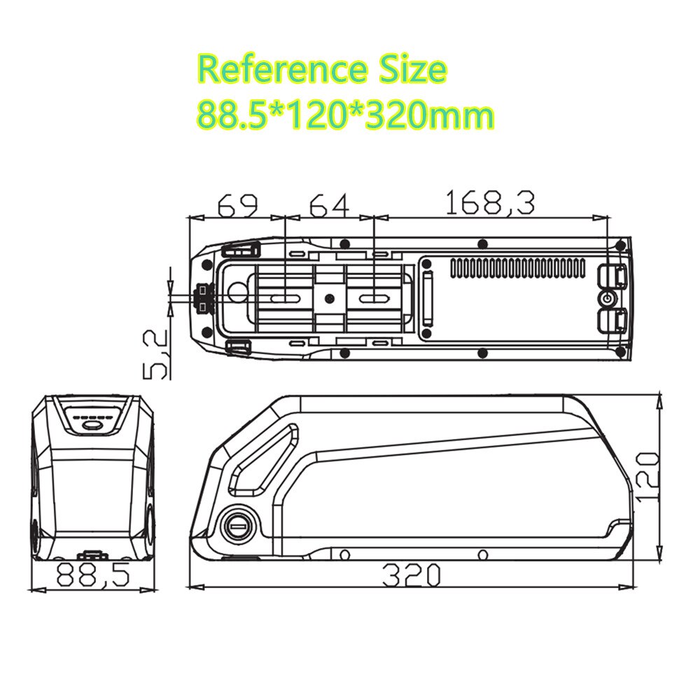 56 60 65 pcs 18650 cells Ebike Battery Box Solution 36v 48v 52v Short Down Tube Dolphin Electric Bike Battery Case