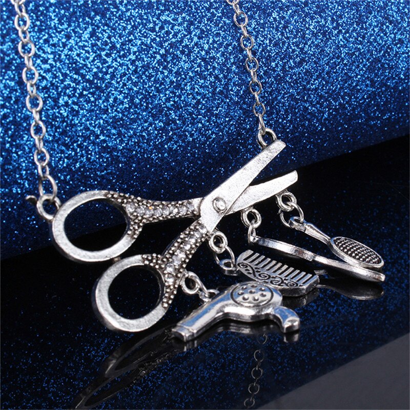 Design Vintage collana a forbice parrucchiere fascino collane e asciugatrice/forbice/pettine cosmetologibarbiere parrucchiere presente