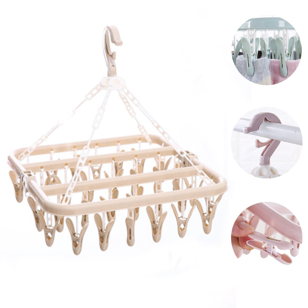 32 Pegs Flexible Washing Laundry Dryer Hanging Rack Underwear In/outdoor Socks Folding Multifunctional Hanger